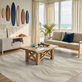 Abstract Area Beige and Neutral Beige Wavy Lines Abstract Area Rug
