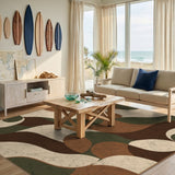 Brown and Tan Brown Abstract Wave Area Rug