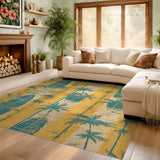 ODIKA Washable Vintage Surfboard Palm Tree Rug Retro Coastal Non-Slip Area Rug