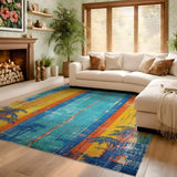 ODIKA Tropical Surfboard Washable Rug - Distressed Palm Tree Coastal Decor