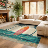 ODIKA Vintage Tropical Surfboard Washable Area Rug - Low Pile Non-Slip Coastal Beach Decor