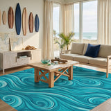 Blue Teal Wave Swirl Area Rug