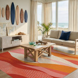 Flowing Waves Red Abstract Area Rug