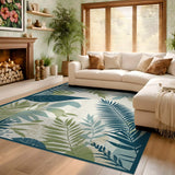 ODIKA Washable Tropical Palm Leaf Area Rug - Low Pile Non-Slip Botanical Teal Rug