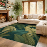 ODIKA Tropical Botanical Leaf Washable Area Rug, Non-Slip Low Pile Green Rug