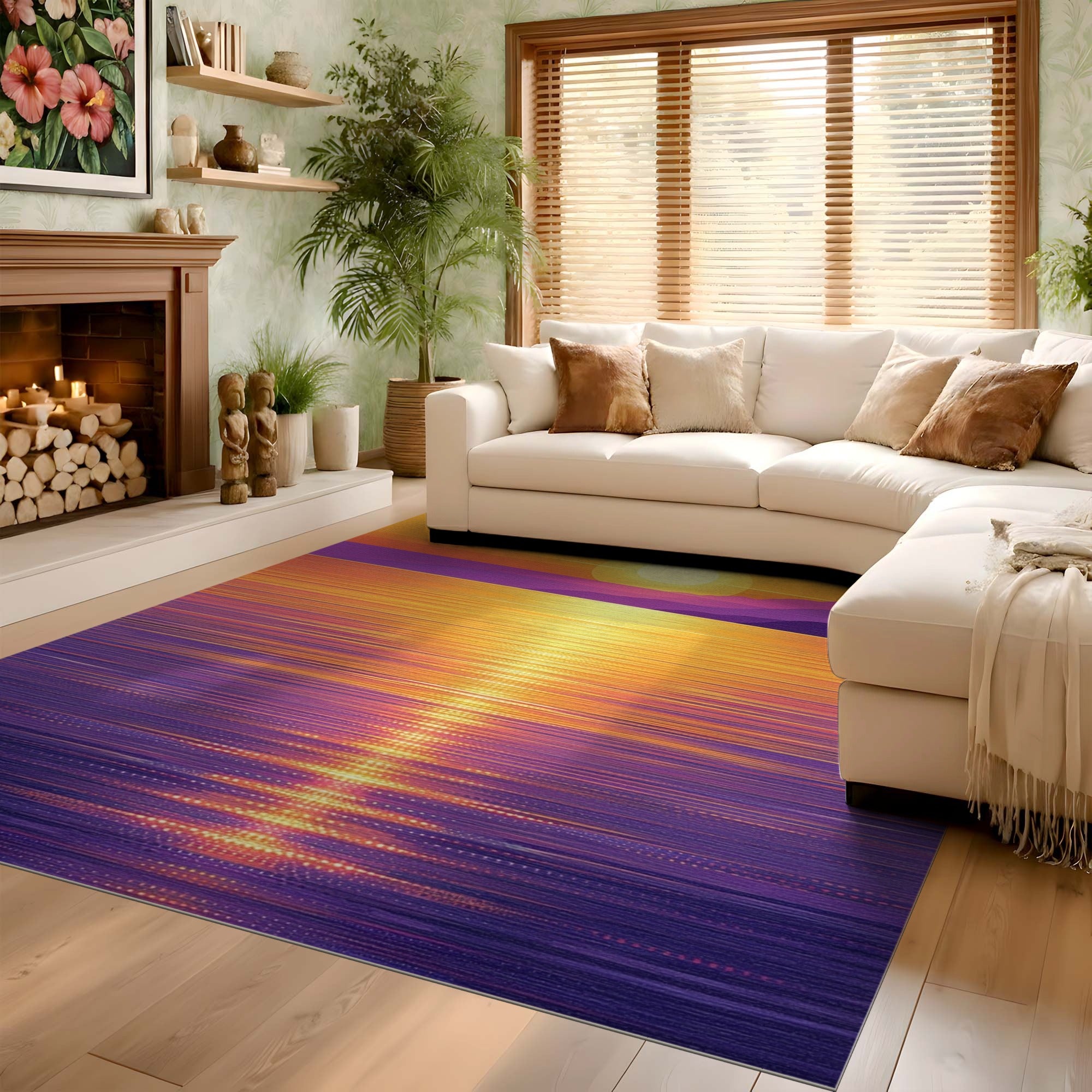 ODIKA Modern Abstract Sunset Washable Rug, Low Pile Non-Slip Indoor Area Rug