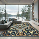 Ornate Golden Floral Medallion Rug