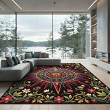Crimson Gold Floral Sunburst Medallion Rug