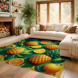 ODIKA Tropical Pineapple and Citrus Fruit Washable Area Rug - Low Pile Non-Slip Floor Mat