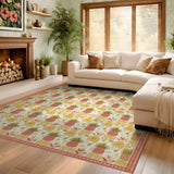 ODIKA Washable Tropical Pineapple Print Area Rug - Low Pile & Non-Slip