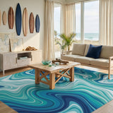 Blue and Teal Blue Teal Abstract Swirl Area Rug