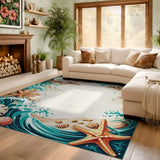 ODIKA Washable Coastal Starfish & Seashell Area Rug - Low Pile Non-Slip Beach Decor