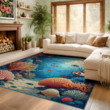 ODIKA Undersea Coral Reef Washable Area Rug, Non-Slip Low Pile Tropical Fish Carpet