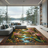 Emerald Garden Stream Peacock Blossom Rug