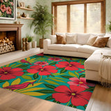 ODIKA Tropical Floral Bird Washable Area Rug, Low Pile Non-Slip Indoor Carpet