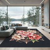 Pink Peony Floral Damask Arrangement Rug