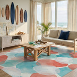 Coral Teal Abstract Area Rug