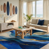 Blue Wave Gold Abstract Area Rug