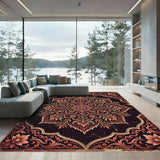 Ornate Red Golden Floral Mandala Rug