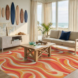 Orange Swirl Wave Area Rug