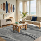 Grey Silver Wave Abstract Area Rug