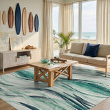 Blue and Teal Wave Washable Area Rug
