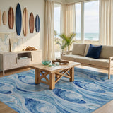 Blue Swirling Waves Coastal Area Rug