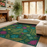 ODIKA Washable Tropical Jungle Fern and Frog Print Low Pile Area Rug