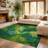 ODIKA Tropical Green Palm Leaf Washable Area Rug - Low Pile Non-Slip Botanical Jungle Rug for Living Room & Bedroom