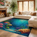 ODIKA Washable Ocean Coral Reef Kids Rug - Non-Slip Low Pile Play Mat