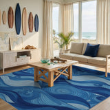 Blue and Teal Blue Swirling Waves Area Rug