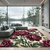 Crimson Peony Floral Bouquet Rug