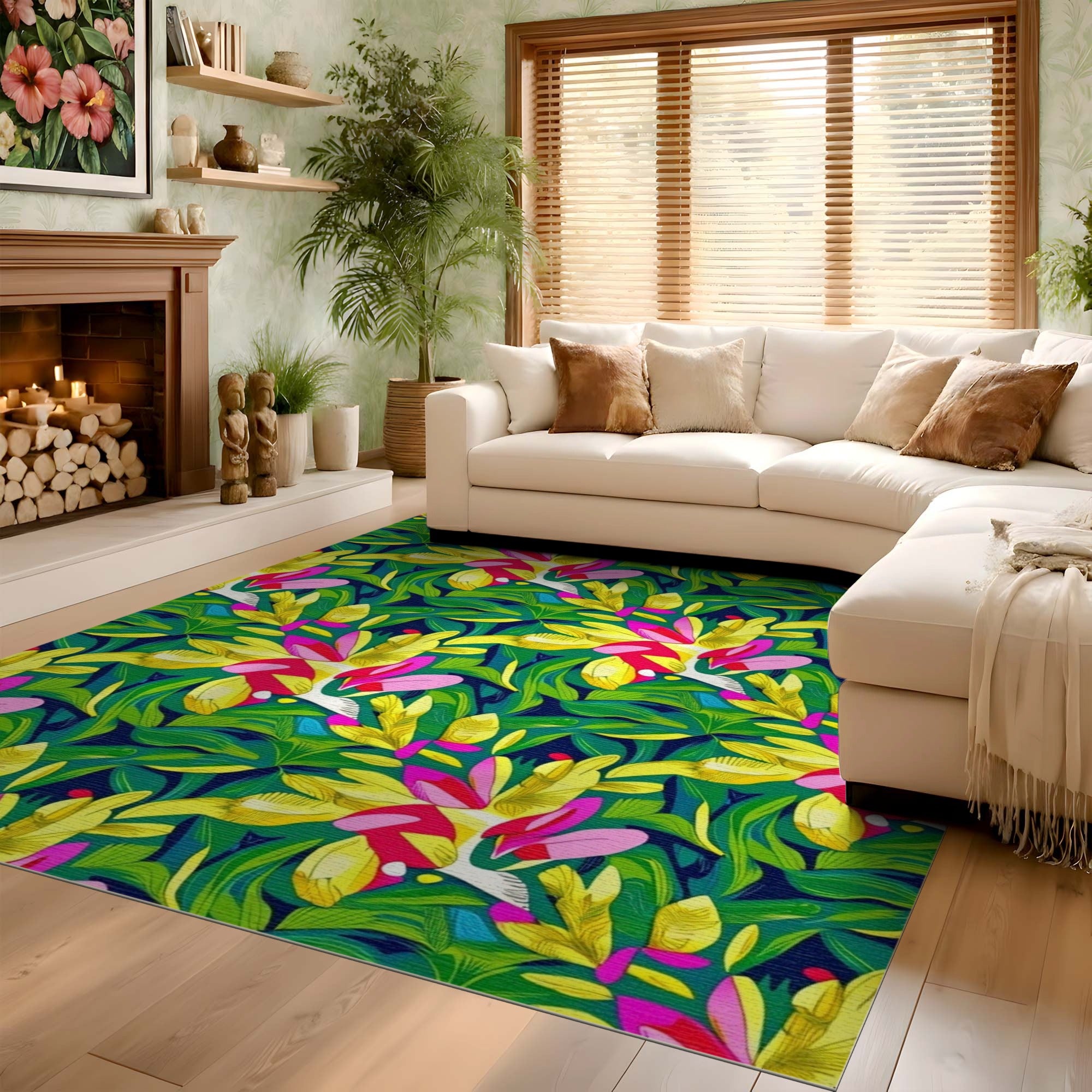 ODIKA Washable Tropical Floral Low Pile Non-Slip Area Rug