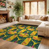 ODIKA Washable Abstract Geometric Yellow & Green Low Pile Area Rug