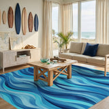 Blue and Teal Blue Ocean Wave Area Rug