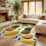 ODIKA Tropical Fruit Pineapple Mango Washable Area Rug, Low Pile Non-Slip Indoor Carpet