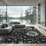 Dark Floral Dahlia Garden Rug