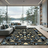 Black Golden Blue Floral Arch Rug