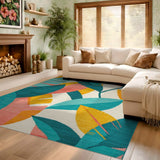 ODIKA Washable Tropical Leaf Pattern Low Pile Non-Slip Area Rug