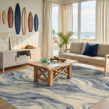 Blue Wave Swirl Washable Area Rug