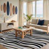 Wavy Black White Zebra Stripe Area Rug