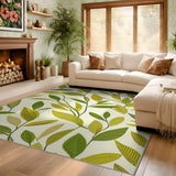 ODIKA Modern Botanical Green Leaf Washable Rug - Low Pile Non-Slip Area Rug