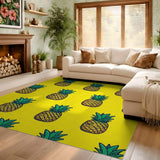 ODIKA Yellow Pineapple Pattern Washable Low Pile Area Rug
