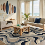 Beige Neutral Swirl Wave Area Rug