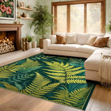ODIKA Washable Botanical Fern Pattern Rug - Vintage Green & Yellow Low Pile Area Rug