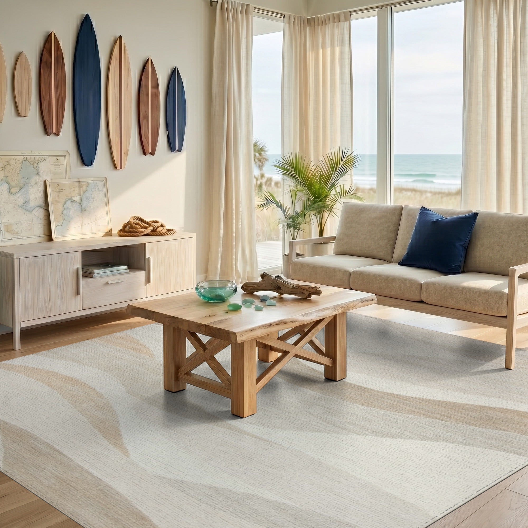 Serene Beige Abstract Wave Area Rug