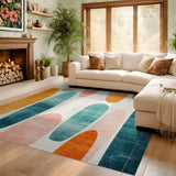 ODIKA Mid-Century Modern Abstract Washable Area Rug - Low Pile, Non-Slip & Pet Friendly