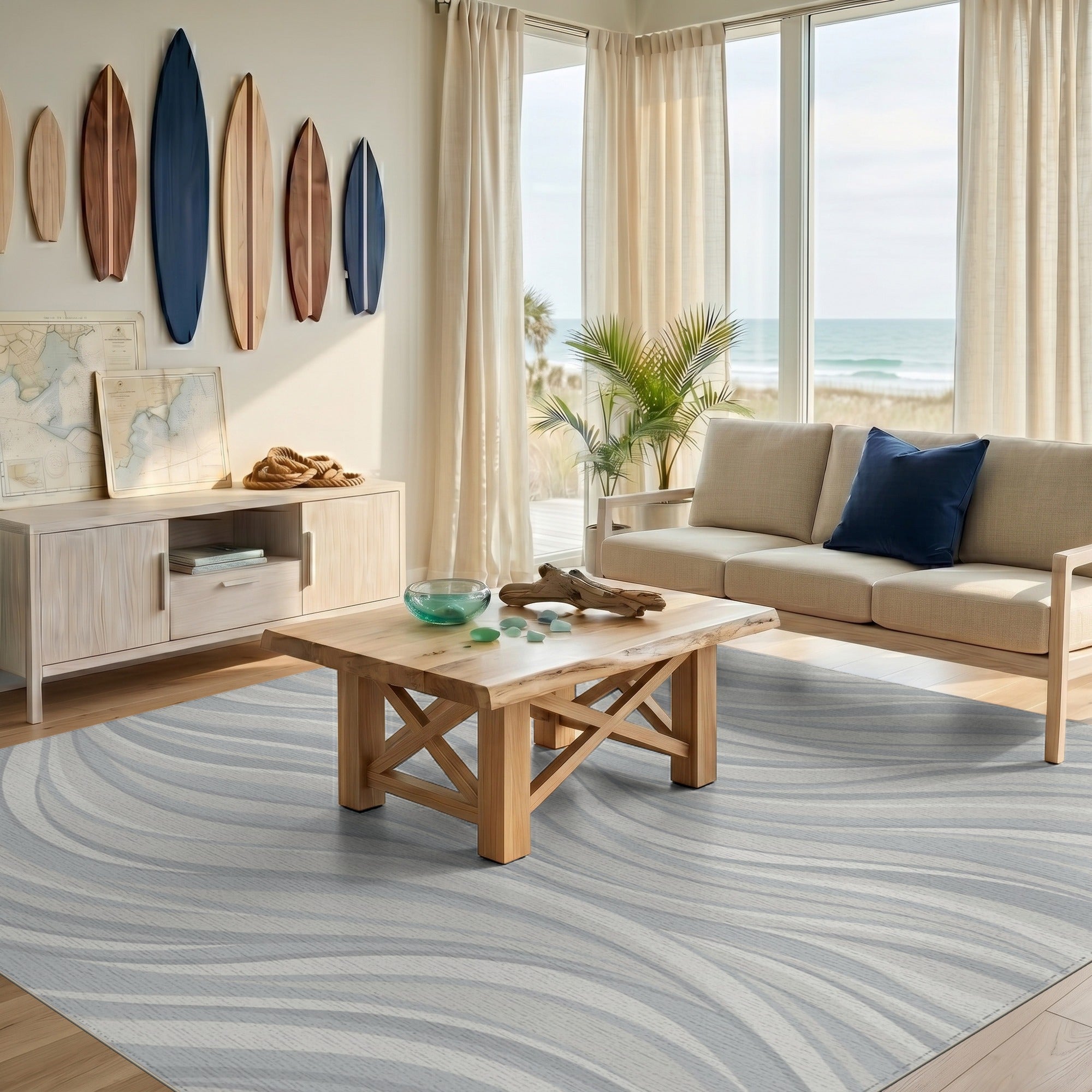 Wavy Grey Wavy Abstract Area Rug
