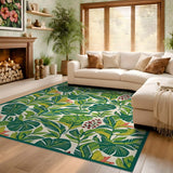ODIKA Tropical Green Leaf Washable Rug - Low Pile, Non-Slip, Pet & Kid Friendly Botanical Area Rug