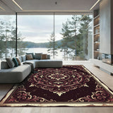Ornate Burgundy Gold Floral Medallion Rug
